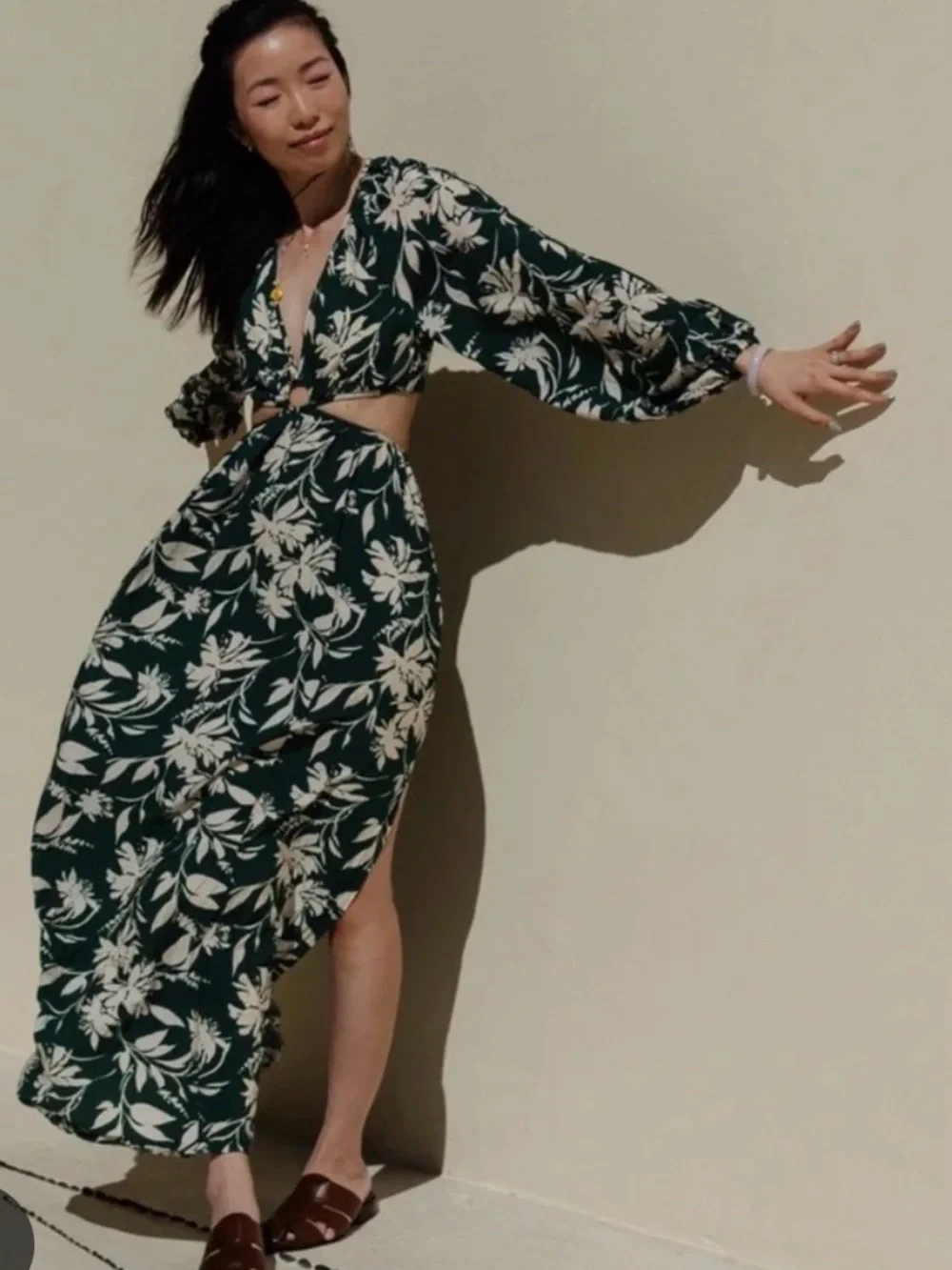 Abercrombie & Fitch Forest Green Floral Cutout maxi dress size large